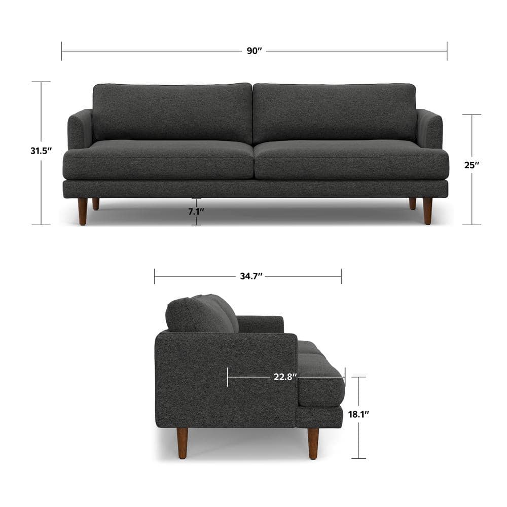 Charcoal Grey 90-Inch Fabric Lawson Sofa with Wood Legs