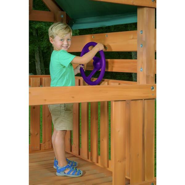 Swing set with store sandbox