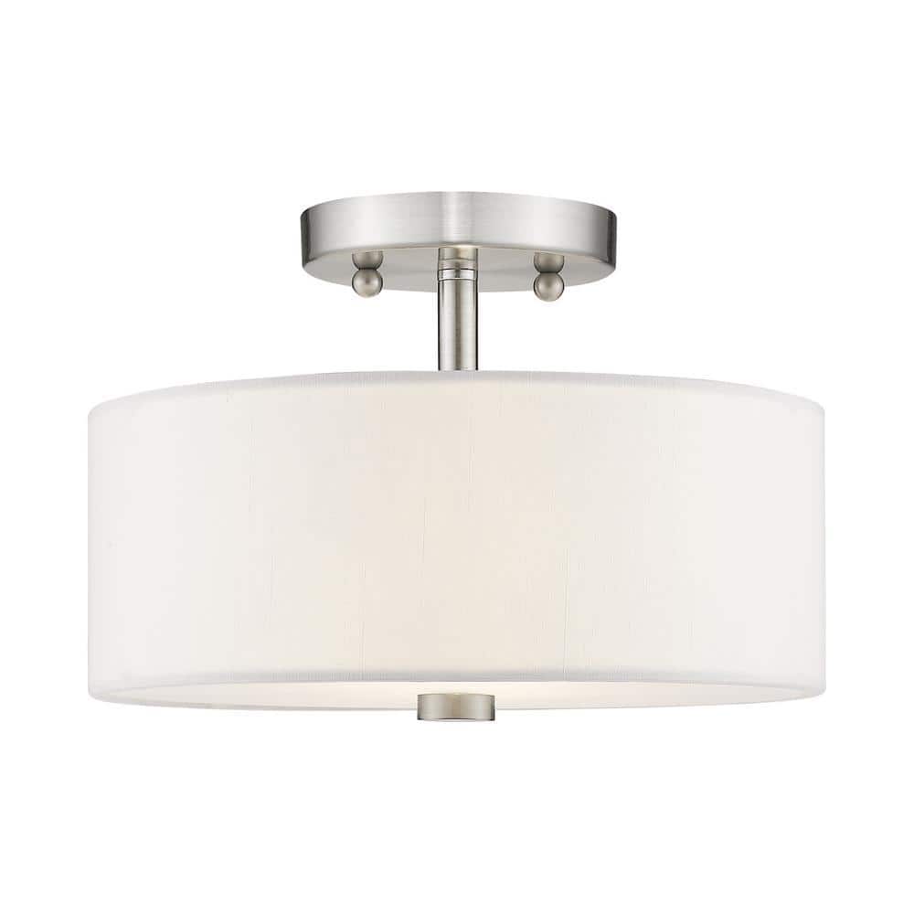 Elegant Brushed Nickel Drum Shade Semi-Flush Mount Light