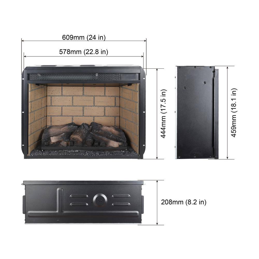 23-Inch Black Electric Fireplace Insert with Realistic Flames