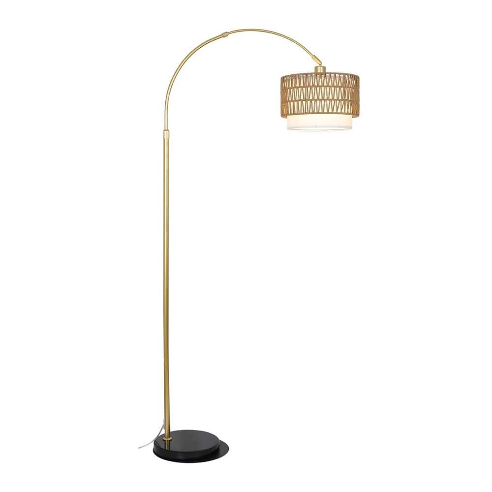 72.8 in. Gold Boho Farmhouse 1-Light Smart Dimmable Arc Floor Lamp for Living Room with Rattan Linen Drum Shade price history on PriceWatchPro