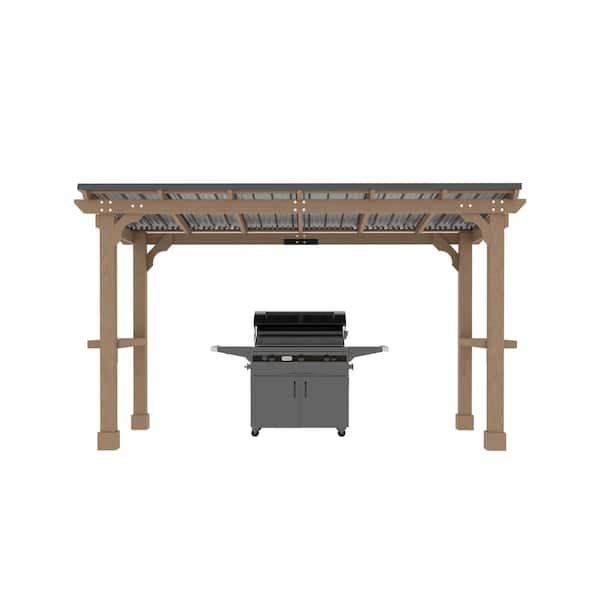 VEIKOUS 13 ft. W x 6 ft. D Black Roof Wood Carport Outdoor