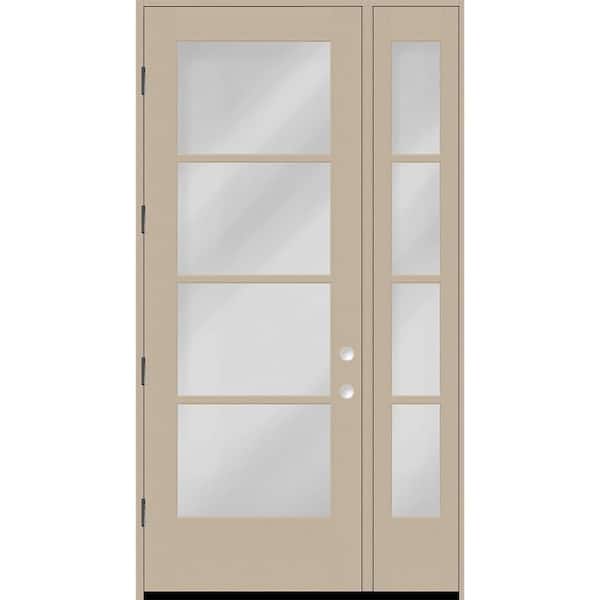 Legacy 51 in. x 96 in. Icon 4L Modern ClearGlass RHOS Sandst Fiberglass Prehung Front Door with 12" sidelite_4-9/16"Jamb