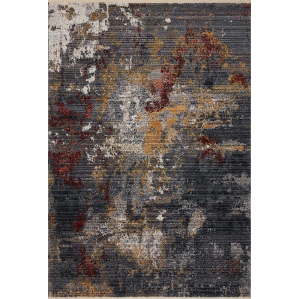 LOLOI II Samra Dk. Grey/Spice 2 ft. 7 in. x 8 ft. Modern Abstract Marble Runner Rug