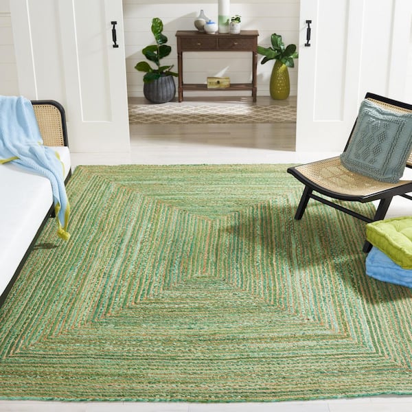 Cape Cod Green/Natural 8 ft. x 8 ft. Striped Border Square Area Rug