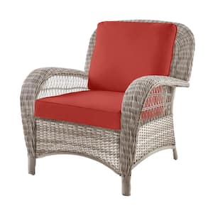 Beacon Park Gray Wicker Outdoor Patio Stationary Lounge Chair with CushionGuard Chili Red Cushions