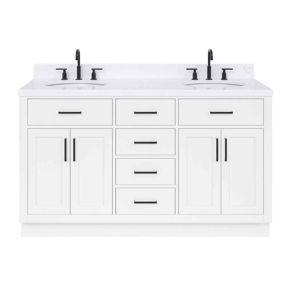 Hepburn 60" White Hardwood Double Basin Vanity Set