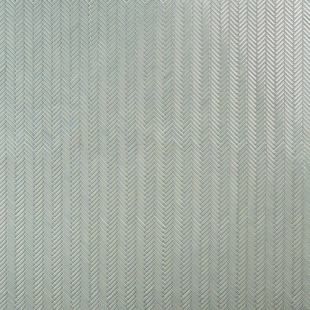 Mint Green Glossy Porcelain Herringbone Mosaic Tile 11.14 in. x 11.14 in.