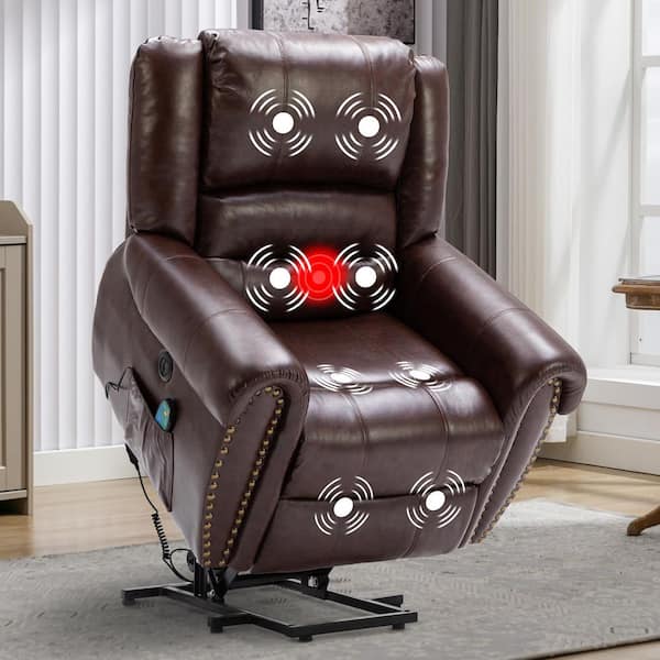Bestier 42.5 in. W Dark Brown Faux Leather Power Lift Assist Heating Massage with USB Port Recliner with 8-points Vibration