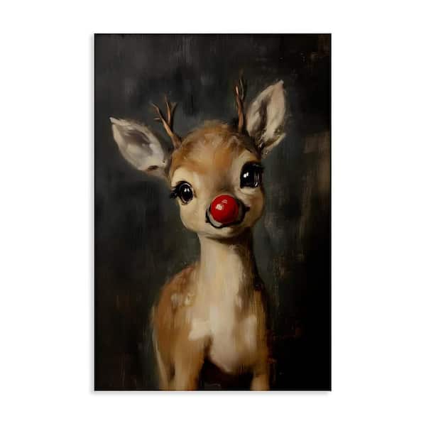 Red Nose Baby Reindeer by Lettered and Lined 1-Piece Unframed Graphic Animal Art Print 36 in. x 24 in.