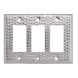 Hand Hammered Decorative Wall Plate Switch Plate Outlet Cover, 3 Gang, Brushed Nickel