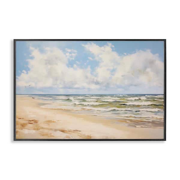 Stupell Industries Cloudy Summer Beach by LSR Design Studio Black Framed Coastal Giclee Art Print 12 in. x 18 in.