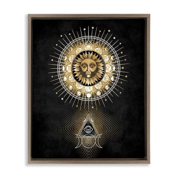 Stupell Industries Astral Symbols and Sun by Oliver Jeffries Brown Floater Frame Religious Graphic Art Print 31 in. x 25 in.