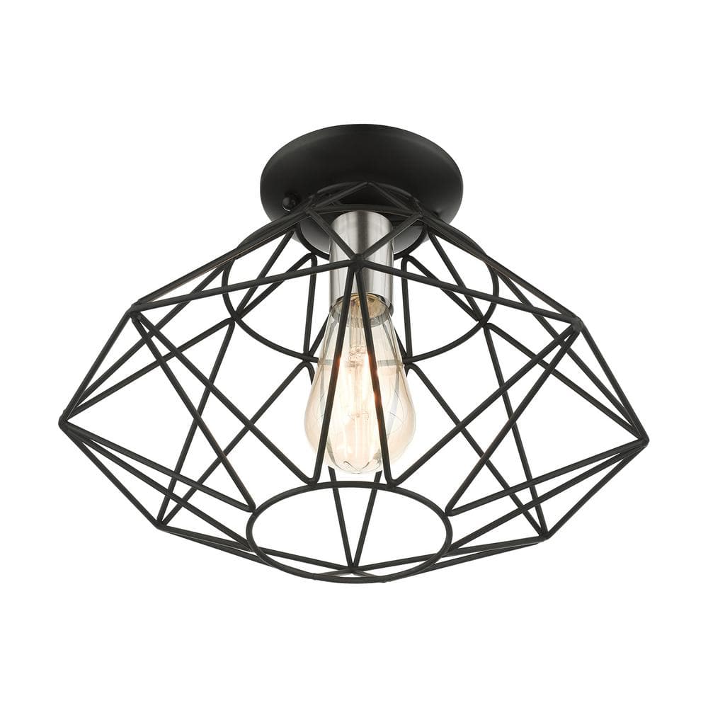 Geometric Black Nickel Glass 1-Light Flush Mount LED Fixture
