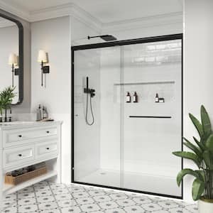 60 in. W x 72 in. H Double Sliding Framed Bath Shower Door in Matte Black with Easy-Clean 1/4 in. Glass & Handle