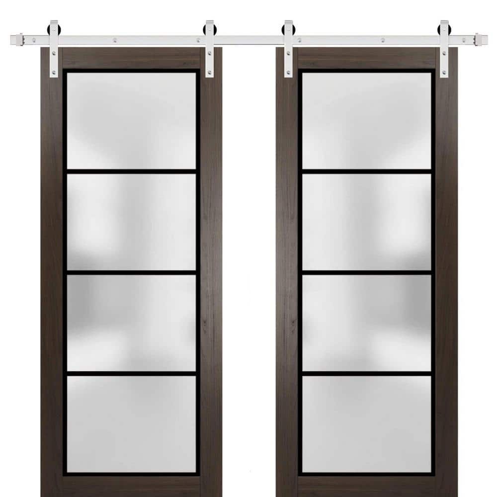 28 in. x 96 in. 2 Panel Frosted Glass Chocolate Ash Solid Wood Sliding Barn Door with Hardware Kit price history on PriceWatchPro