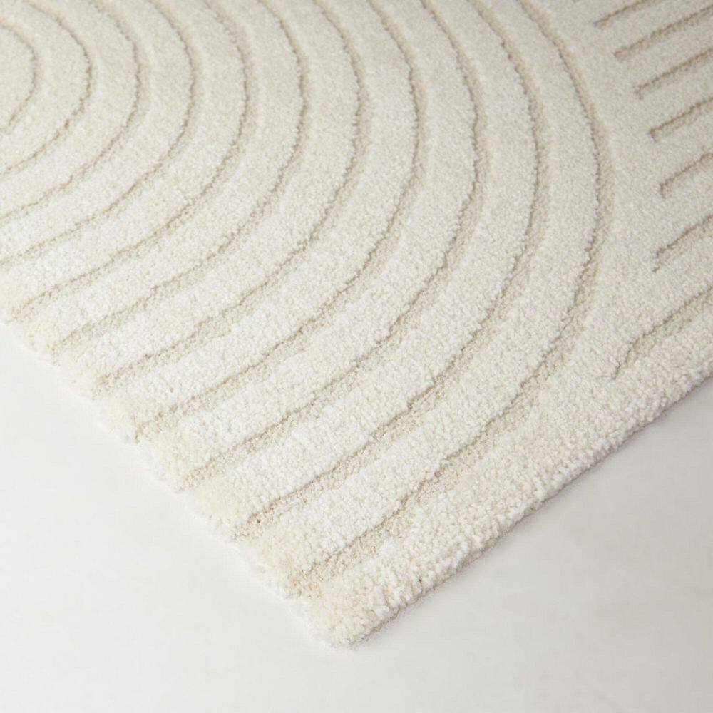 Cream Synthetic 2'2" x 7' Geometric Runner Rug