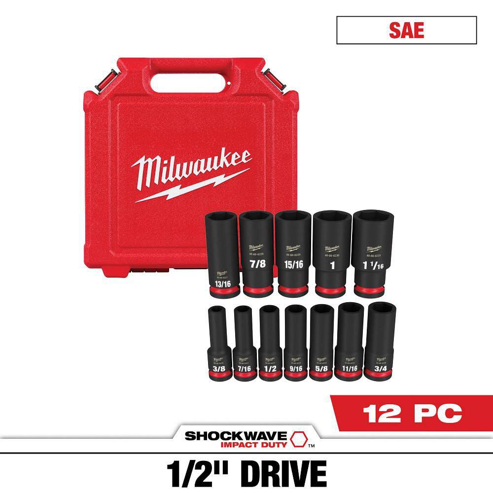 Milwaukee Shockwave 1/2" Drive SAE Deep Well Impact Socket Set – 49-66-7011