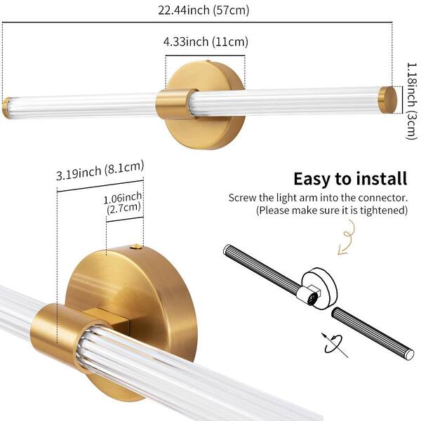 Deyidn 22.44 in. Gold LED Vanity Light Bar with Modern 360