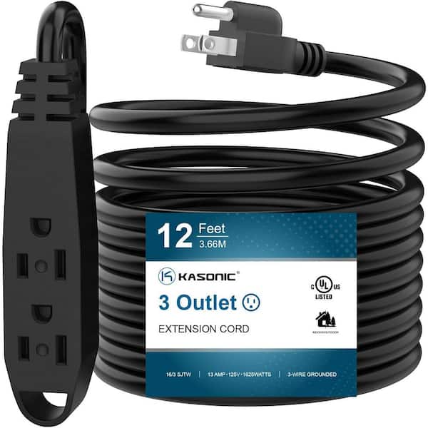 Lukyamzn 12 ft. 16/3 Heavy Duty Indoor/Outdoor Extension Cord SJTW UL Listed, Black (1-Pack)