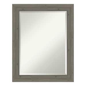 Fencepost Grey Narrow 22.5 in. x 28.5 in. Beveled Rectangle Wood Framed Bathroom Wall Mirror in Gray