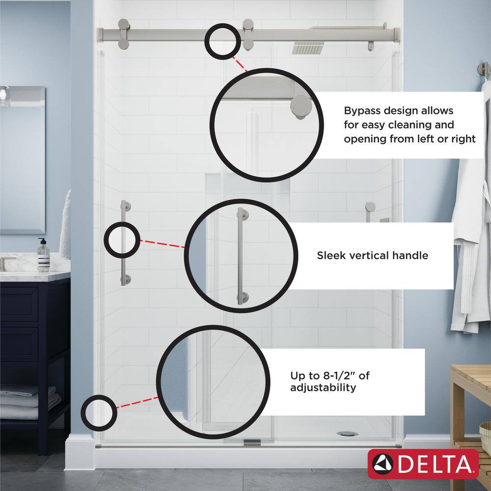 Paxos 60" Frameless Nickel Sliding Shower Door with Clear Glass