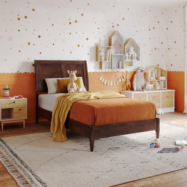 AFI Valencia Walnut Brown Solid Wood Frame Twin Low Profile Platform Bed