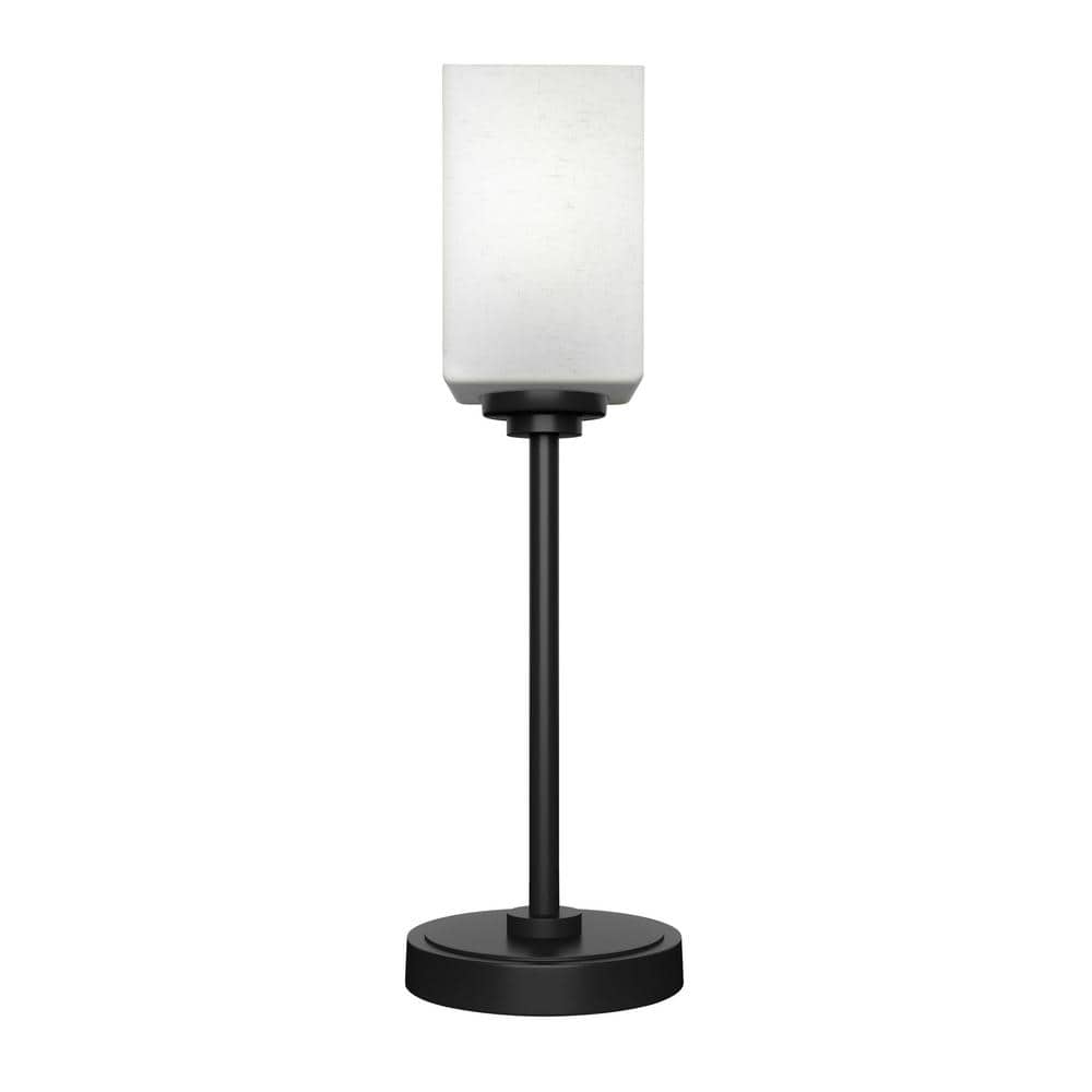 Quincy 17.75 in. Matte Black Accent Lamp with White Muslin Glass Shade