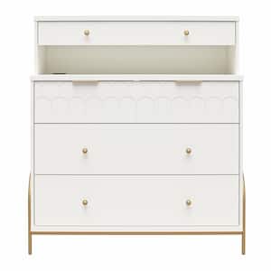 Anastasia 41.8 in W, 4-Drawer Dresser with Hutch in White