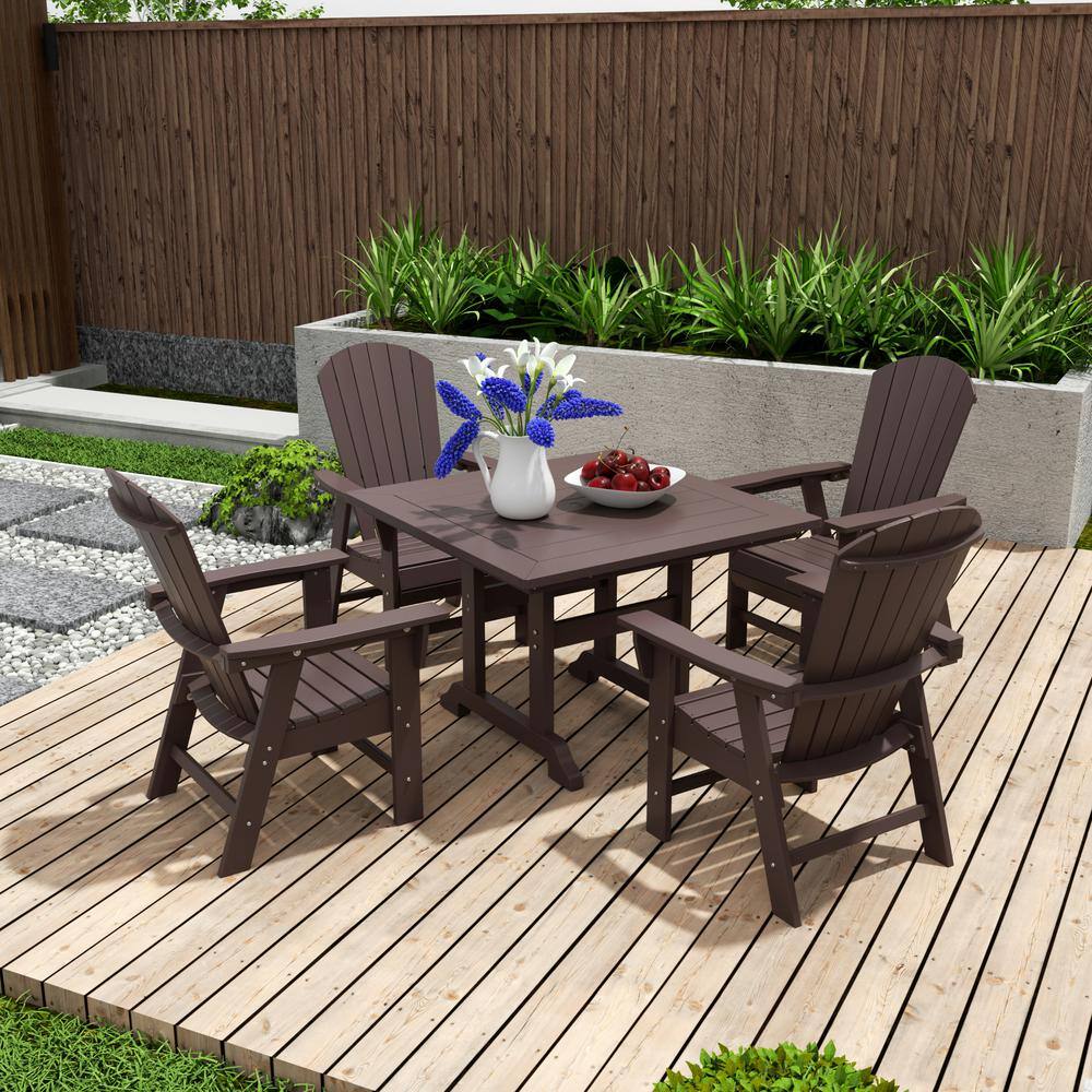 Altura Outdoor Patio Weather Resistant Dark Brown 5-Piece HDPE Plastic Square Table Adirondack Dining Set price history on PriceWatchPro