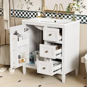 30 in. W Single Sink Freestanding Bath Vanity in White with White Ceramic Top