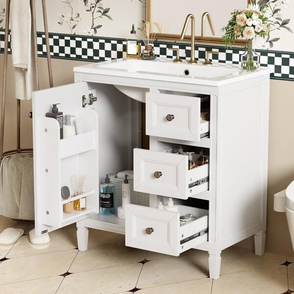 Nestfair 30 in. W Single Sink Freestanding Bath Vanity in White with White Resin Top