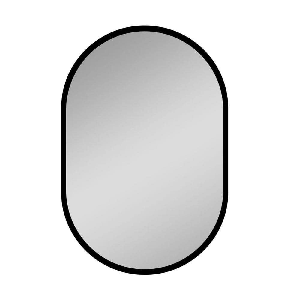 21 in. W x 31 in. H Oval Black Silver Iron Powder Medicine Cabinet with Mir