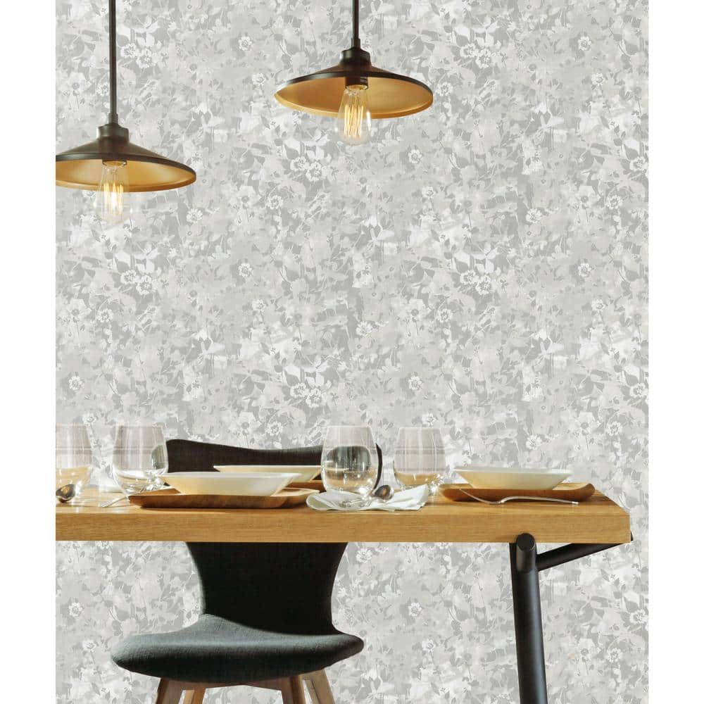 Grey and White Floral Self-Adhesive Peel and Stick Wallpaper Roll