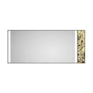 84 in. W x 36 in. H Rectangular Framed Anti-Fog Backlit Wall Bathroom Vanity Mirror with Natural Stone Decoration Black