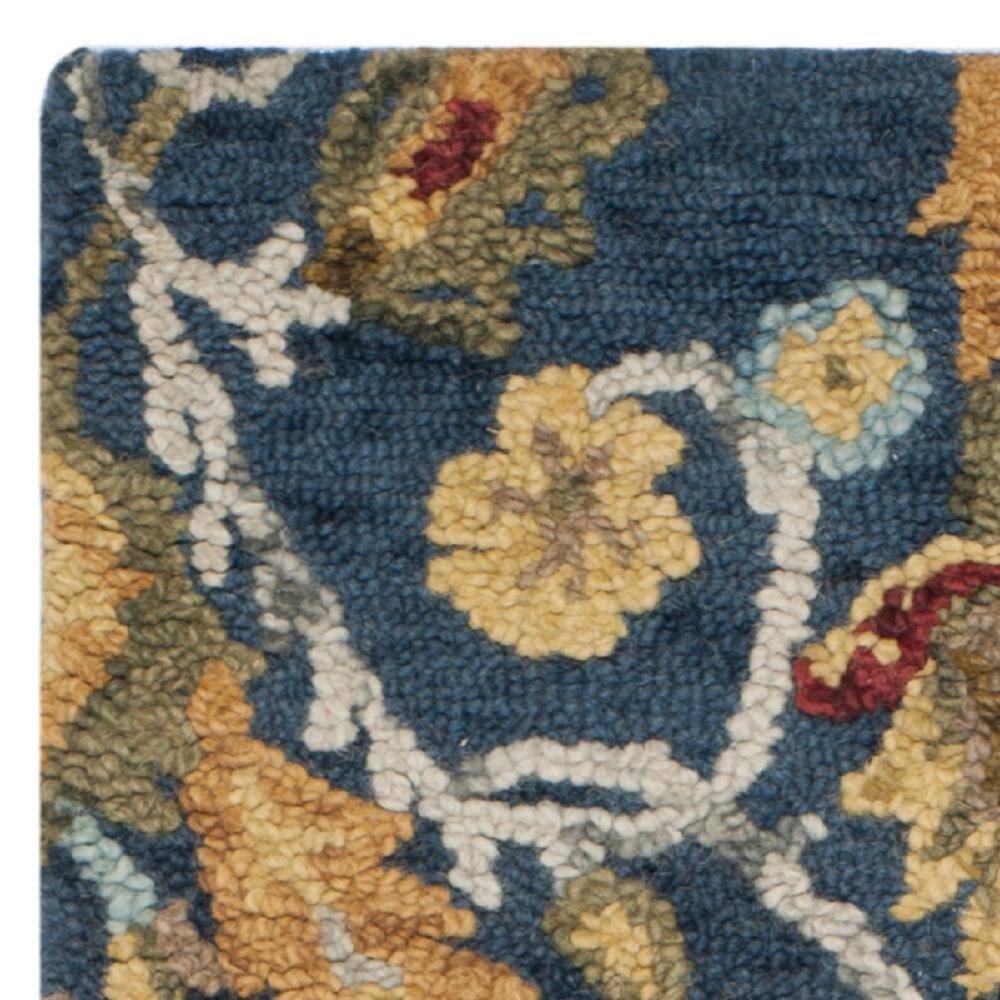Navy and Multicolor Handmade Wool Floral Runner Rug