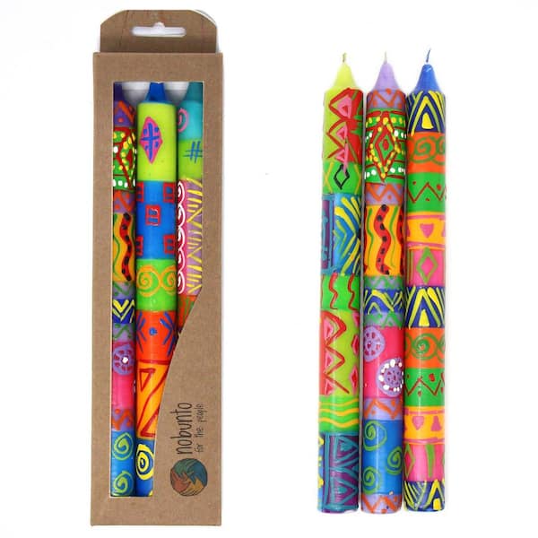 Global Craft Unscented Shahida Design Hand-Painted Multi-Colored Dinner Candles (Set of 3)
