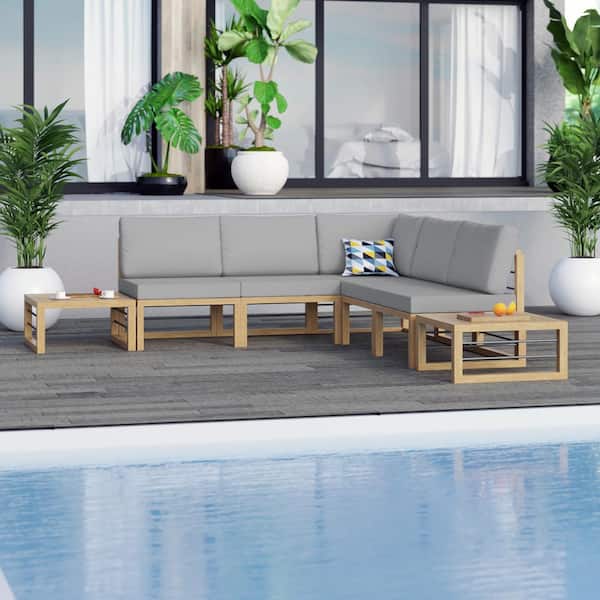 TK CLASSICS 7-Piece Aluminum Outdoor Conversation Set with Gray Cushions