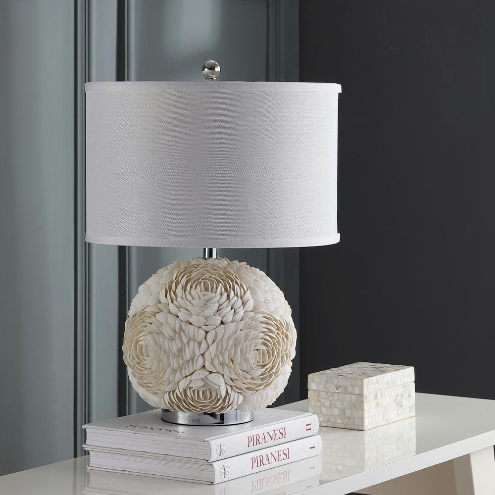 Pauley 23-inch White Shell Flower Table Lamp with Cotton Shade