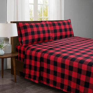 Ebony Plaid 3-piece Microfiber Red Twin Sheet Set