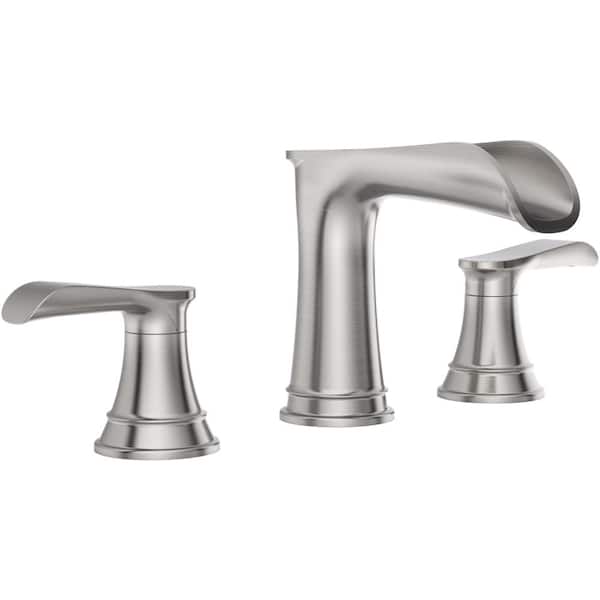 8 in. Widespread 2-Handle Waterfall Bathroom Sink Faucet in Brushed Nickel with Drain Assembly