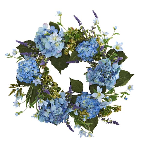 Nearly Natural 24 in. Artificial Hydrangea Wreath 4224 - The Home Depot