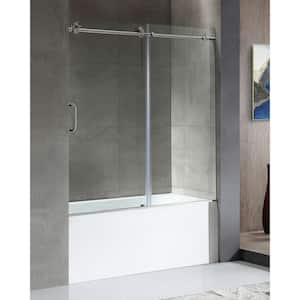 5 ft. Right Drain Tub in White with 60 x 62 in. Sliding Tub Door in Brushed Nickel
