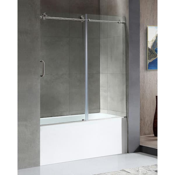 ANZZI 5 ft. Right Drain Tub in White with 60 x 62 in. Sliding Tub Door in Brushed Nickel