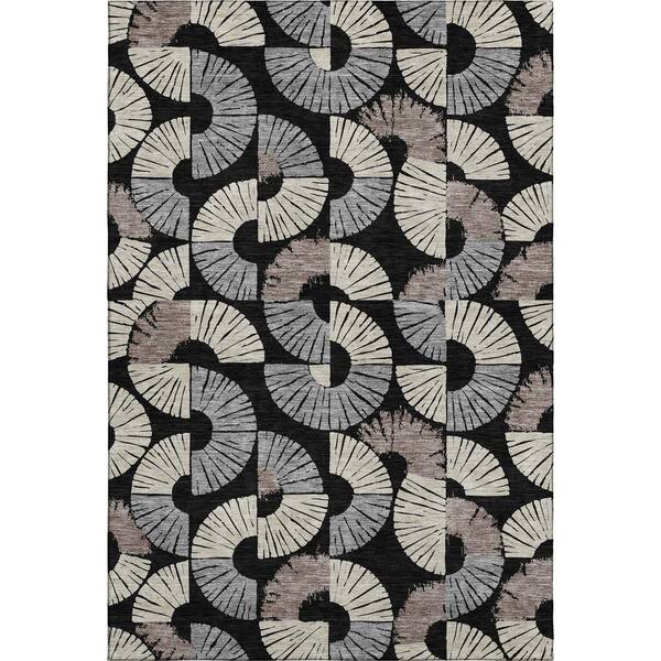 Mayfield Premium Machine Washable Abstract AMF2462 Black 10 ft. x 14 ft. Area Rug