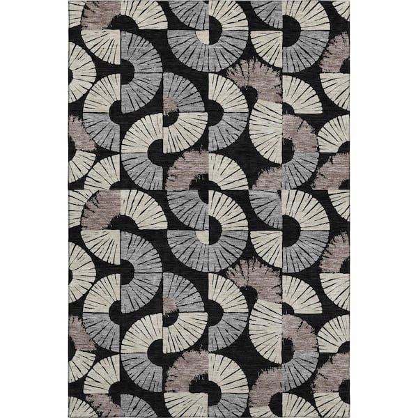 Mayfield Premium Machine Washable Abstract AMF2462 Black 3 ft. x 5 ft. Area Rug