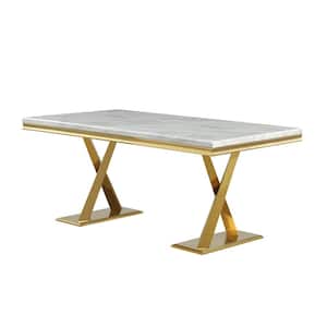 Lexim 70 in. L Faux Marble Gold Cross Leg Dining Table (Seats 6)