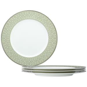 Infinity Green Platinum 11 in. (Green) Bone China Dinner Plates, (Set of 4)