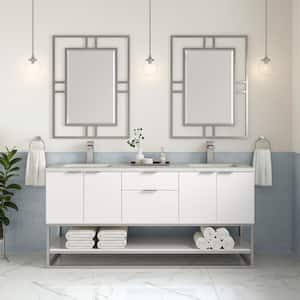 Brearly 72 in. W x 22 in. D x 35 in. H Double Sink Freestanding Bath Vanity in Glossy White with Pietra Gray Quartz Top