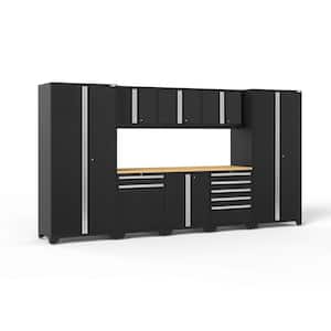 Pro Series 156 in. W x 84.75 in. H x 24 in. D 18-Gauge Welded Steel Garage Cabinet Set in Black (9-Piece)
